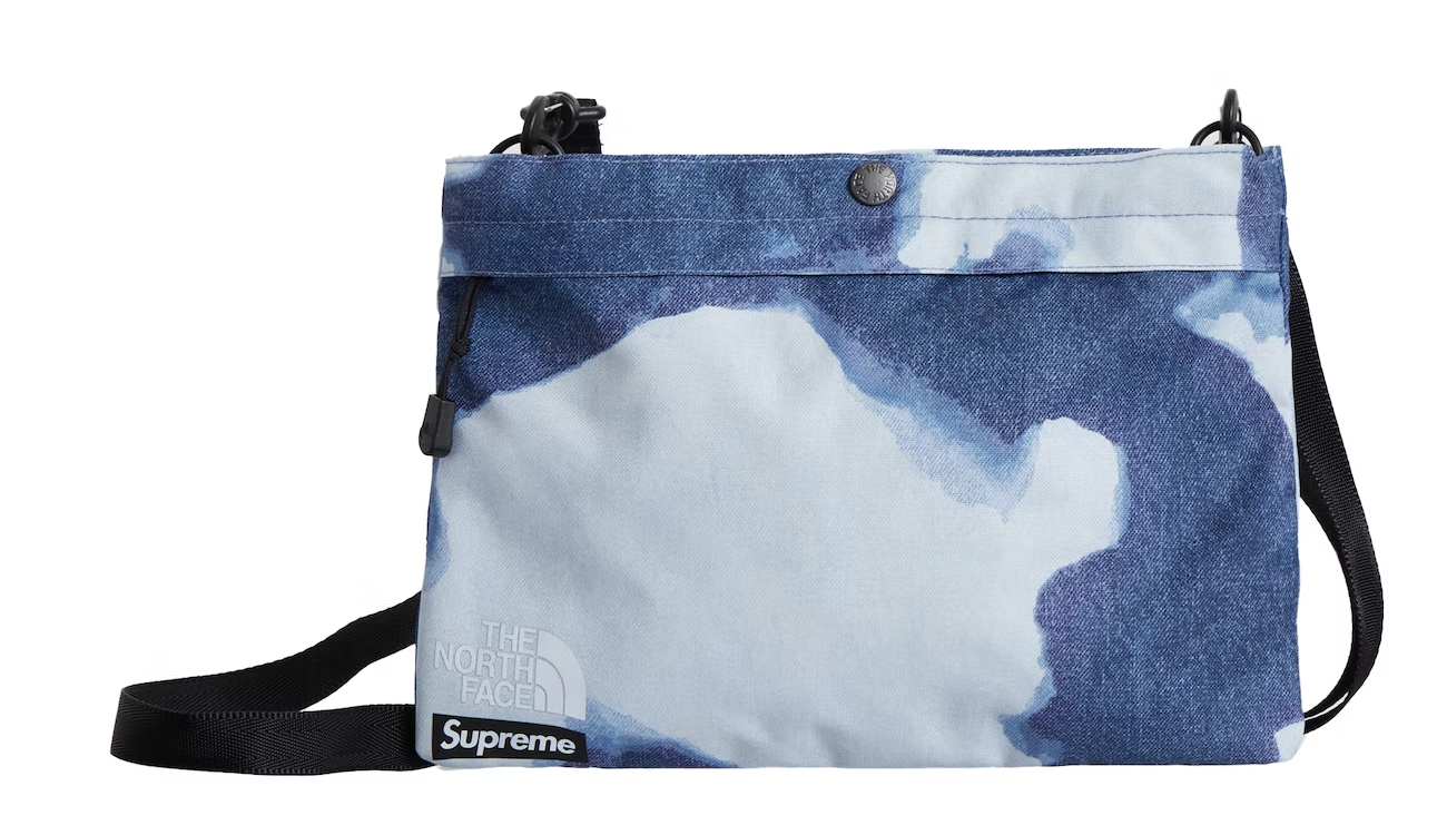 Supreme x The North Face Bleached Denim Print Shoulder Bag Indigo HEAD2SOLE