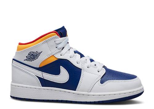Air Jordan 1 Mid White Laser Orange Deep Royal Blue GS
